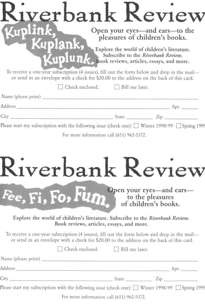 Riverbank Review subscription card