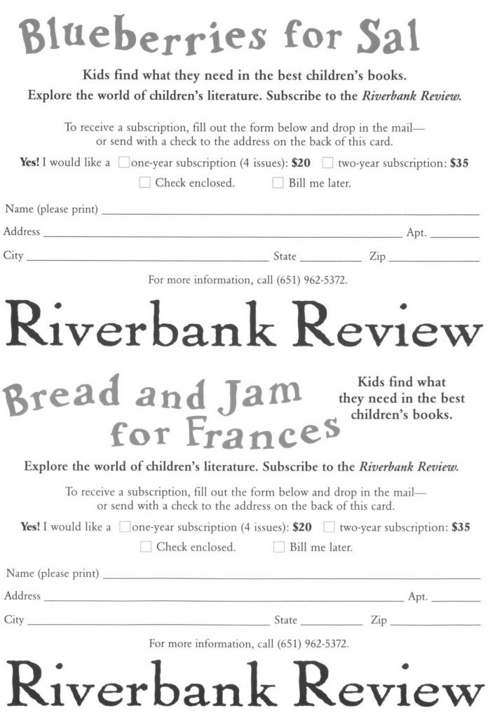 Riverbank Review subscription card