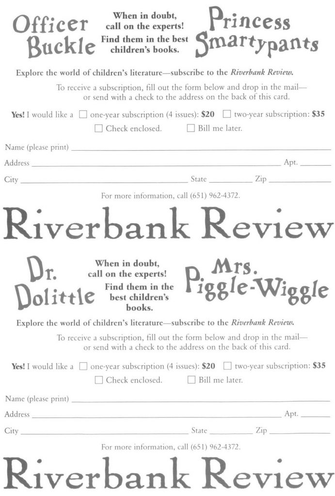 Riverbank Review subscription card