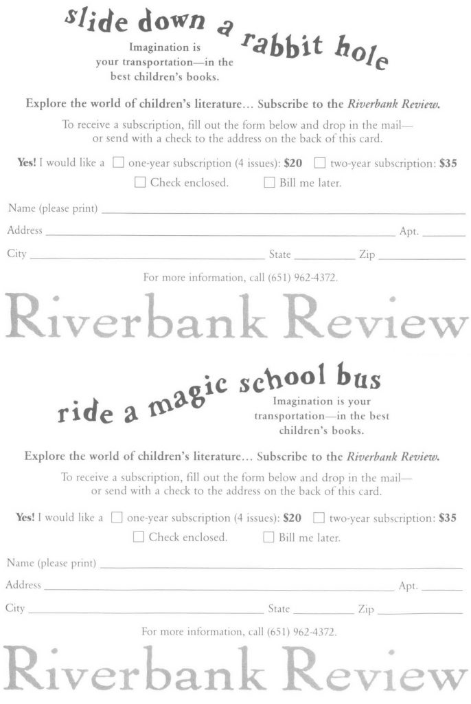 Riverbank Review subscription card