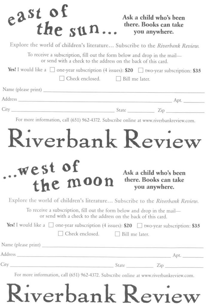 Riverbank Review subscription card