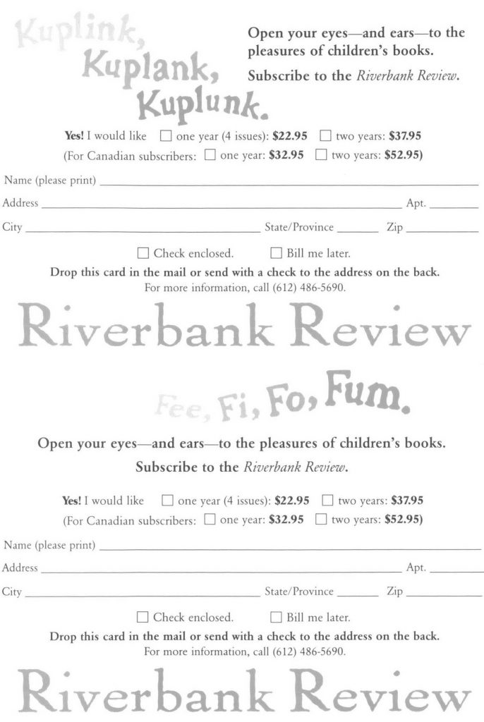 Riverbank Review subscription card