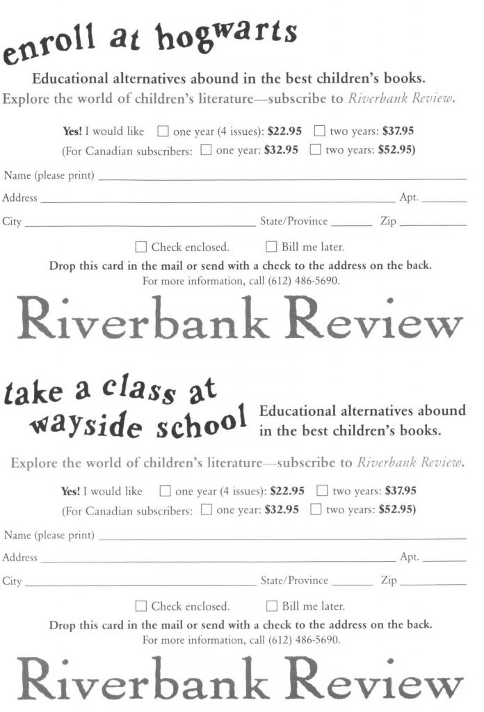 Riverbank Review subscription card