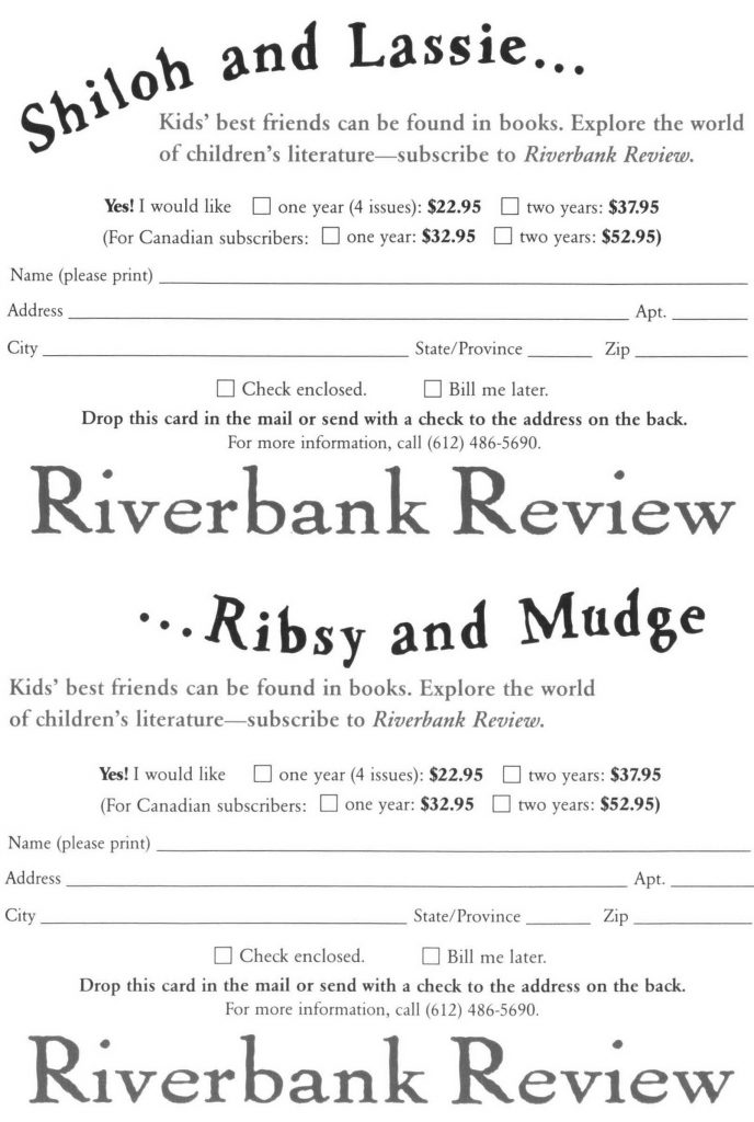 Riverbank Review subscription card