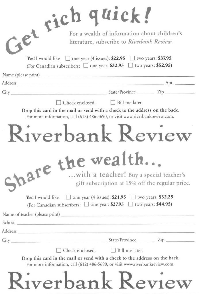 Riverbank Review subscription card