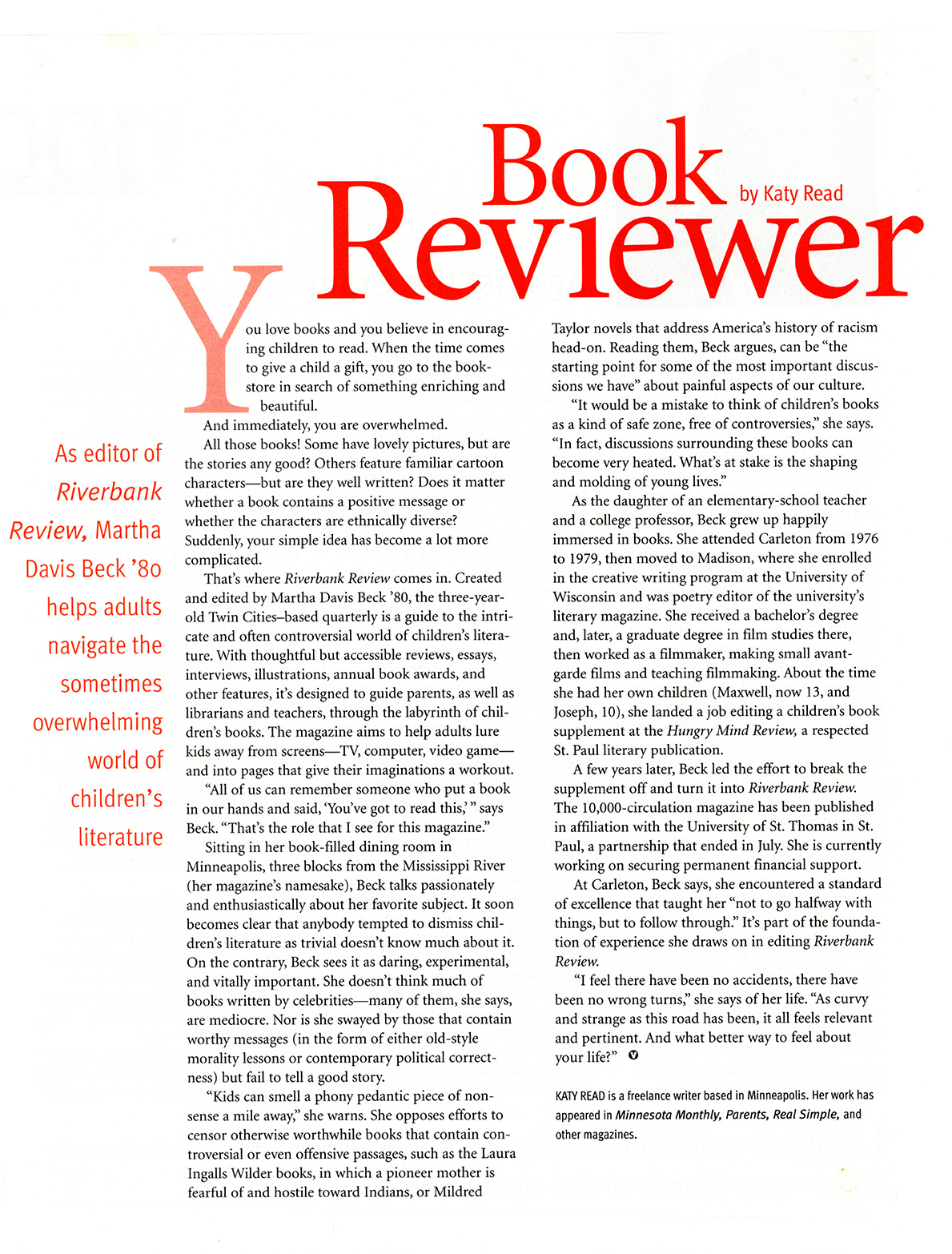 Book Reviewer article about Riverbank Review